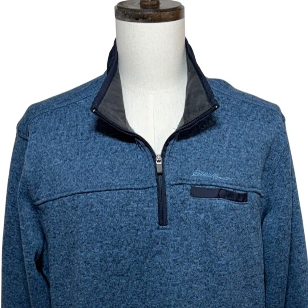 Eddie Bauer Sweater Mens XL Blue 1/4 Zip Fleece Pullover Mock Neck Long Sleeve